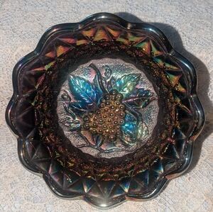 Fenton Carnival Glass grape bowl.
